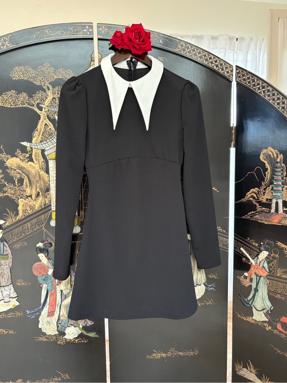 Gothic Collar Mini Dress Black White Dark Academia Size S